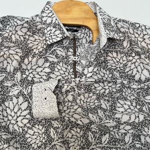 BUGATCHI Classic Fit Leaf Print Berries Black & White ooohcotton size XL